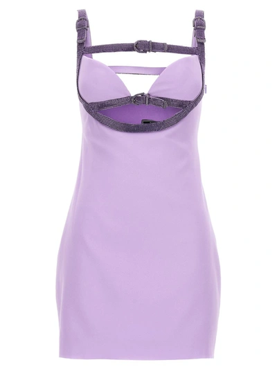 Shop Versace X Dua Lipa Crystal Cut Out Dress In Purple