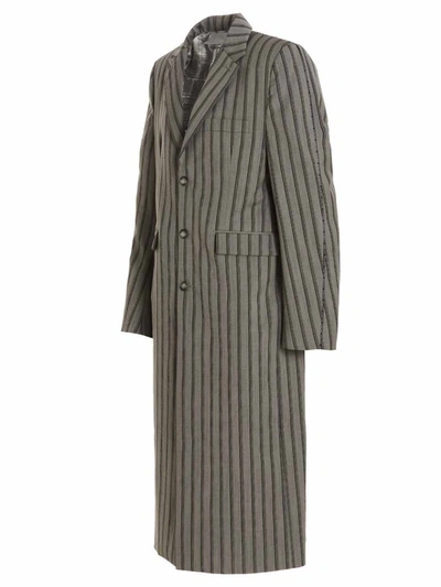 Vtmnts Striped Long Coat Chest Pocket In Gray