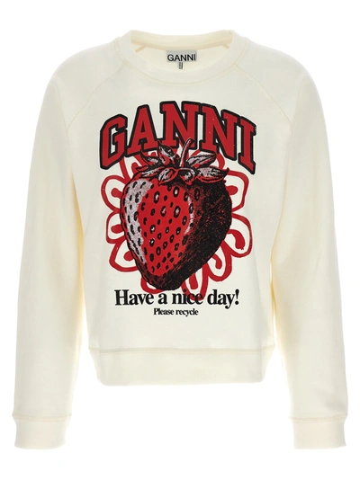 Shop Ganni Strawberry Sweatshirt White