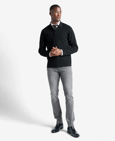 Kenneth Cole Knit Long-sleeve Zip Polo In Black