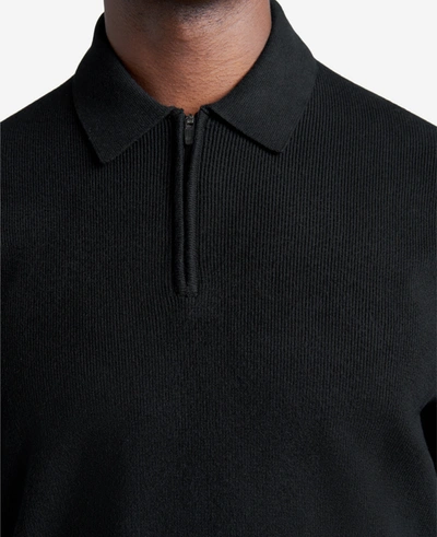 Kenneth Cole Knit Long-sleeve Zip Polo In Black