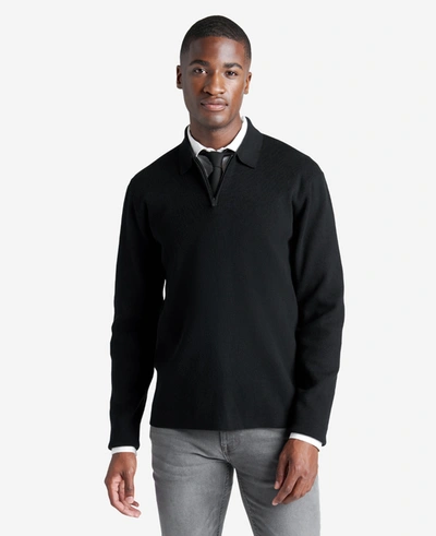 Kenneth Cole Knit Long-sleeve Zip Polo In Black