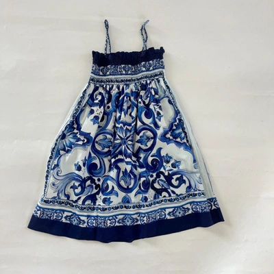 Pre-owned Dolce & Gabbana Majolica-print Poplin Mini Dress, Girls 7-8 Years