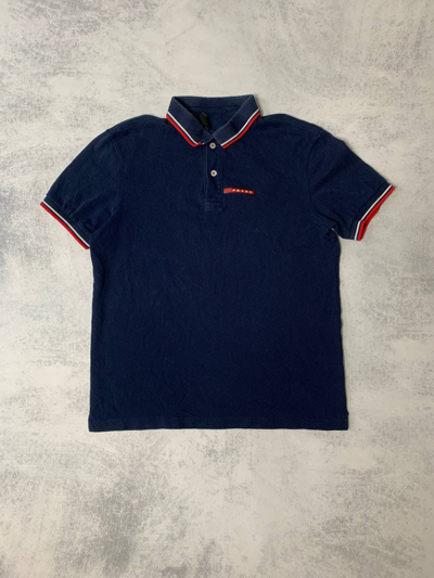 Pre-owned Italian Designers Prada Vintage Red Tab Man Luxury Polo T-shirt In Faded Blue