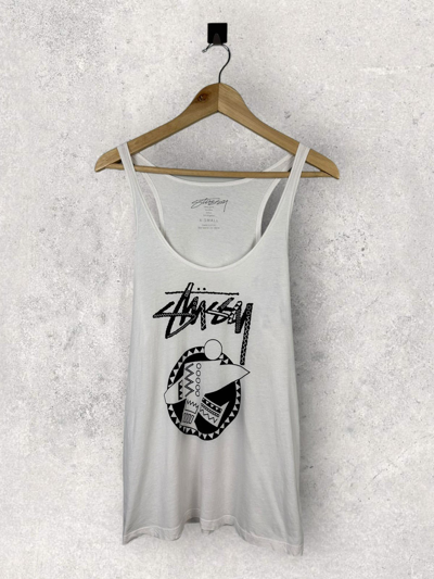 Pre-owned Stussy Tank Top Surfing Print Streetwear In White