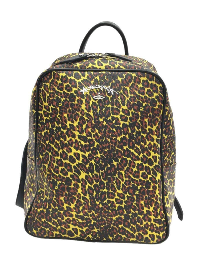 Pre-owned Vivienne Westwood Spiral Zip Anglomania Orb Leopard Backpack In Yellow