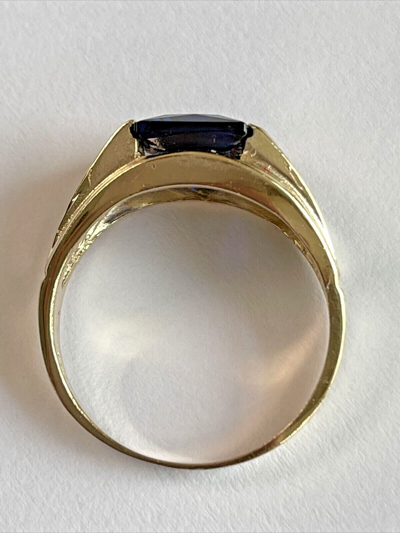 Pre-owned Roma 14k Gold Cubic Zirconia Blue Sapphire. Sparkling Pinky Ring Men's Fine Jewelry