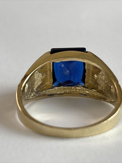 ROMA Pre-owned 14k Gold Cubic Zirconia Blue Sapphire. Sparkling Pinky Ring Men's Fine Jewelry