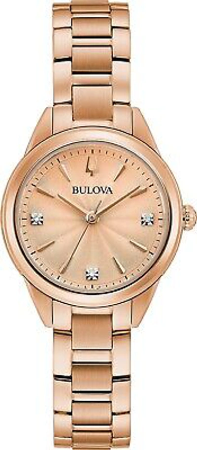 Pre-owned Bulova Rose Gold Womens Analogue Watch Sutton 97p151