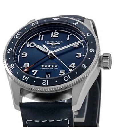 Pre-owned Longines Spirit Zulu Time Blue Dial Leather Strap Men's Watch L3.802.4.93.2