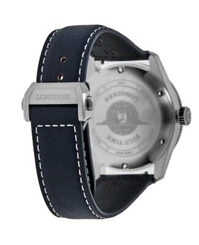 Pre-owned Longines Spirit Zulu Time Blue Dial Leather Strap Men's Watch L3.802.4.93.2