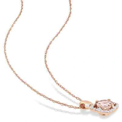 Pre-owned Amour Morganite And 1/10 Ct Tw Diamond Floating Halo Necklace In 10k Rose Gold In Check Description