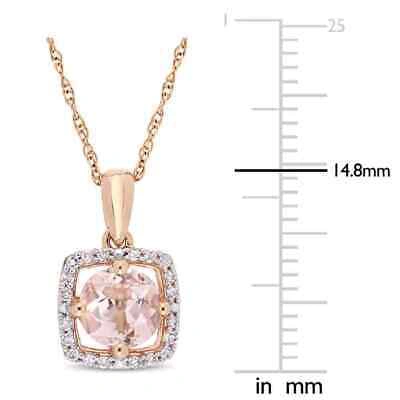 Pre-owned Amour Morganite And 1/10 Ct Tw Diamond Floating Halo Necklace In 10k Rose Gold In Check Description