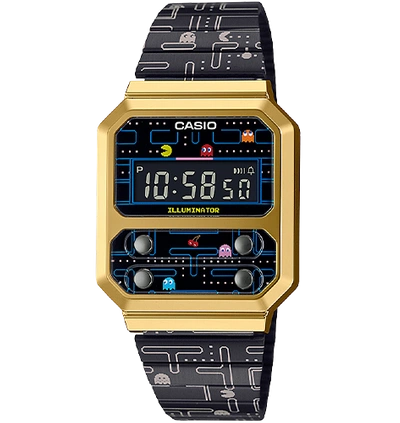 Pre-owned Casio Brand Unused  Vintage A100wepc Pac-man Classic Vintage Lcd Led Watch