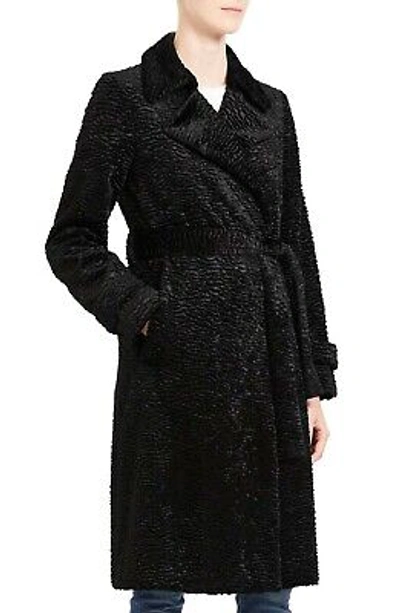 Pre-owned Theory Relaxed Trench Coat In Faux Fur, Black, P, Msrp$795