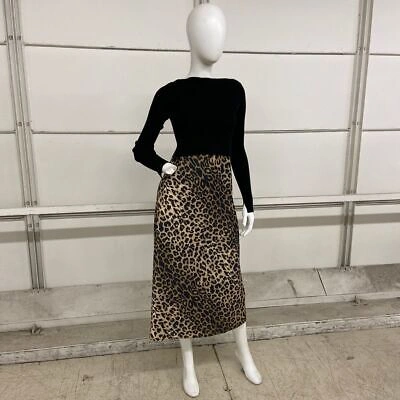 Pre-owned Allsaints Hera Leopard Print 2-in-1 Midi Dress Women's Size M Black
