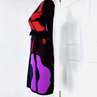 Pre-owned Diane Von Furstenberg Dvf Linda Rose Wool Wrap Dress Knit Printed Dress Size P In Pink