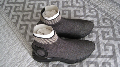 Pre-owned Ferragamo In Box  Gardena Women's Grey/black Sock Sneakers - Size 6c In Gray