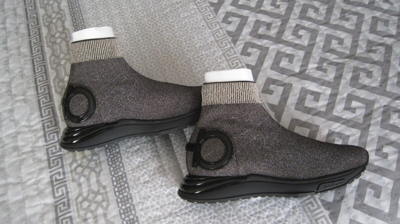 Pre-owned Ferragamo In Box  Gardena Women's Grey/black Sock Sneakers - Size 6c In Gray