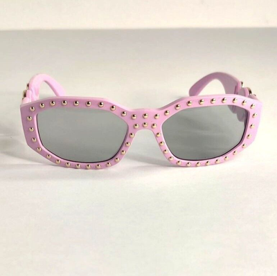 Pre-owned Versace Sunglasses Ve4361 539687 Light Pink Gold Studs Medusa Biggie Rectangle