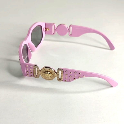Pre-owned Versace Sunglasses Ve4361 539687 Light Pink Gold Studs Medusa Biggie Rectangle
