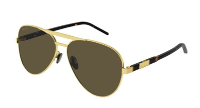 Pre-owned Gucci Original  Sunglasses Gg1163s 004 Gold Frame Brown Gradient Lens 60mm In Green