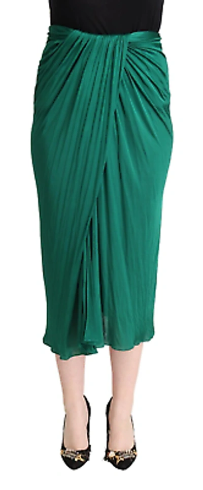 Pre-owned Dolce & Gabbana Elegant Pleated High Waist Midi Skirt In Green