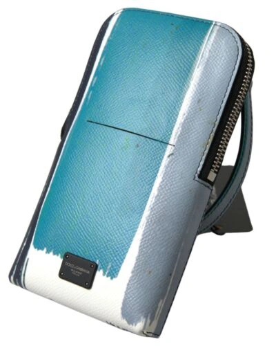 Pre-owned Dolce & Gabbana Dolce&gabbana Men Blue White Phone Bag 100% Leather Zip Sling Crossbody Clutch