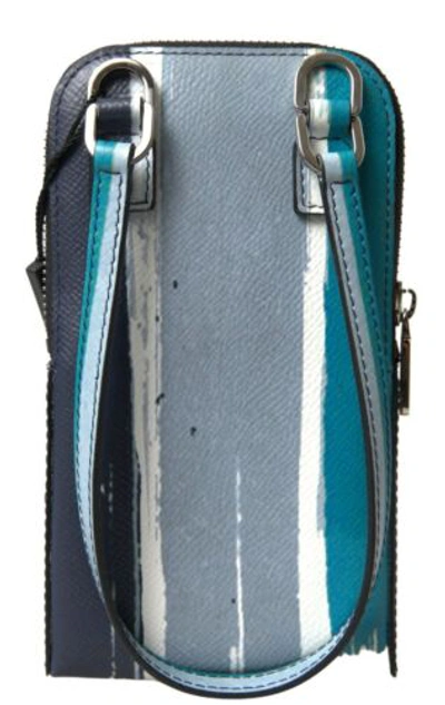Pre-owned Dolce & Gabbana Dolce&gabbana Men Blue White Phone Bag 100% Leather Zip Sling Crossbody Clutch