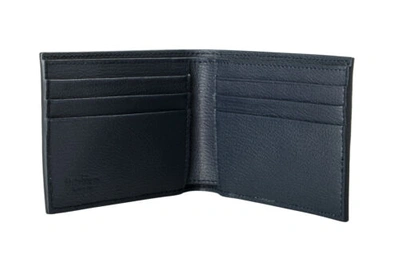 Pre-owned Ferragamo Salvatore  Men's Navy Blue Pebbled Textured Leather Bifold Wallet
