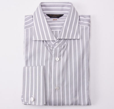 Pre-owned Ermenegildo Zegna Couture Gray Stripe French Cuff Dress Shirt 16.5 X 36