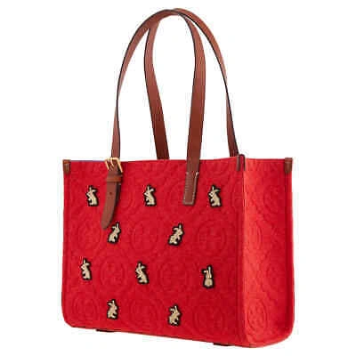 Pre-owned Tory Burch Red Small Rabbit T Monogram Embroidered Tote 143382-601
