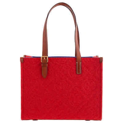 Pre-owned Tory Burch Red Small Rabbit T Monogram Embroidered Tote 143382-601