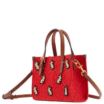 Pre-owned Tory Burch Classic Cuoio Rabbit T Monogram Embroidered Tote 143229-600