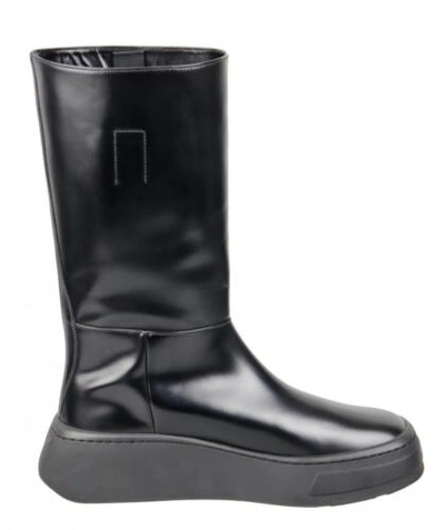 Pre-owned Prada Luxury  Boots 2wg013 Black Leather