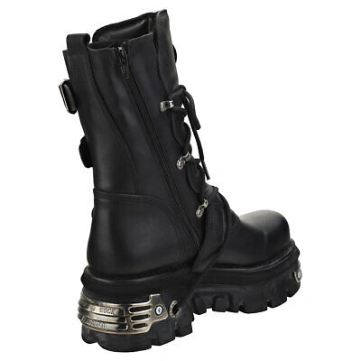 Pre-owned New Rock Rock Reactor Half Boots Unisex Black Platform Boots - 11 Us