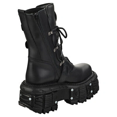 Pre-owned New Rock Rock Punk And Rock Unisex Black Platform Boots - 12 Us