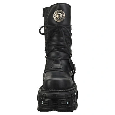 Pre-owned New Rock Rock Punk And Rock Unisex Black Platform Boots - 12 Us