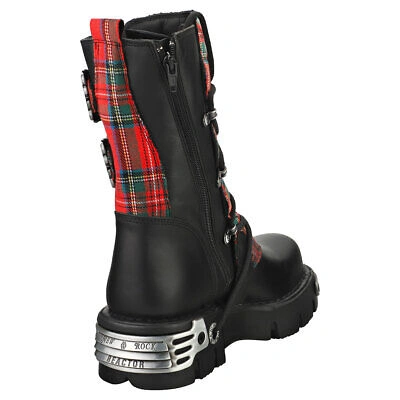 Pre-owned New Rock Rock Tartan Reactor Boots Unisex Tartan Black Platform Boots - 11 Us