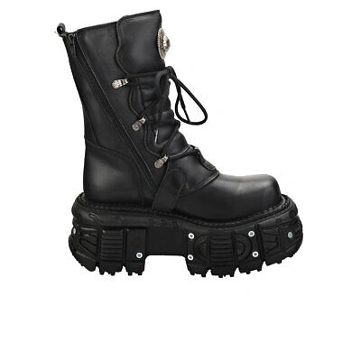 Pre-owned New Rock Rock Punk And Rock Unisex Black Platform Boots - 12 Us