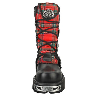 Pre-owned New Rock Rock Tartan Reactor Boots Unisex Tartan Black Platform Boots - 11 Us