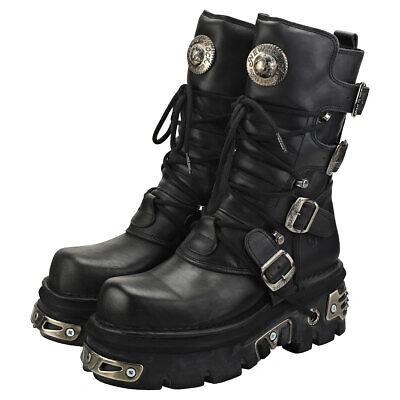 Pre-owned New Rock Rock Reactor Half Boots Unisex Black Platform Boots - 11 Us