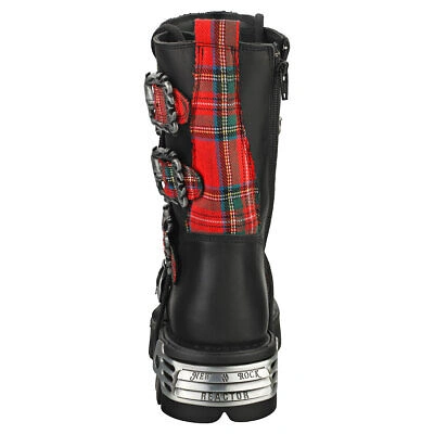 Pre-owned New Rock Rock Tartan Reactor Boots Unisex Tartan Black Platform Boots - 11 Us