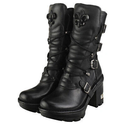 Pre-owned New Rock Rock M-neotyre05-s1 Unisex Black Platform Boots