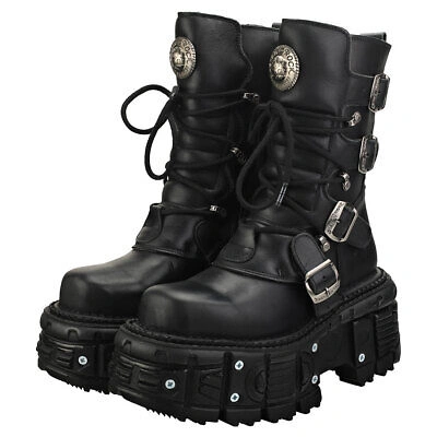Pre-owned New Rock Rock Punk And Rock Unisex Black Platform Boots - 12 Us