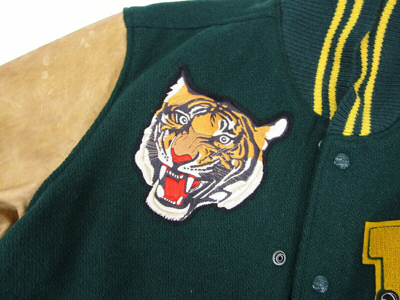Pre-owned Polo Ralph Lauren Men's Wool Leather Letterman Jacket Coat With Tiger, "p" In Green