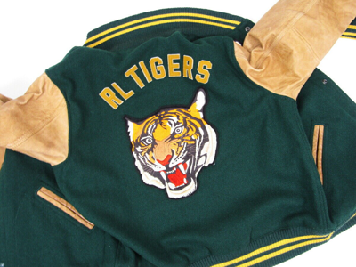 POLO RALPH LAUREN Pre-owned Men's Wool Leather Letterman Jacket Coat With Tiger, "p" In Green