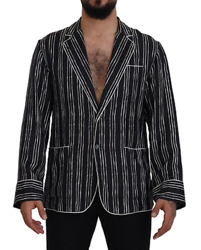 Pre-owned Dolce & Gabbana Blue Striped Silk Pajama Shirt Jacket