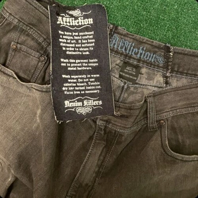 Pre-owned Affliction Vintage Y2k  Baggy Skater Grunge Jeans Vtg Mens Size 42 Dark Skull In Black