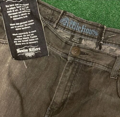 Pre-owned Affliction Vintage Y2k  Baggy Skater Grunge Jeans Vtg Mens Size 42 Dark Skull In Black